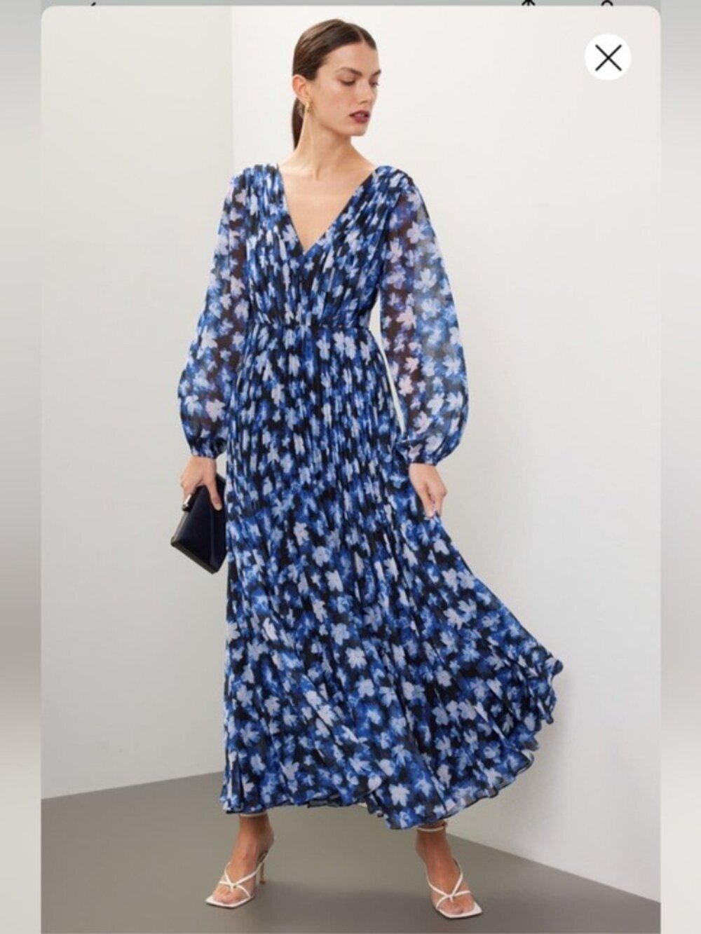 ML Monique Lhullier Melanie Blue Floral Maxi Dress Size 2